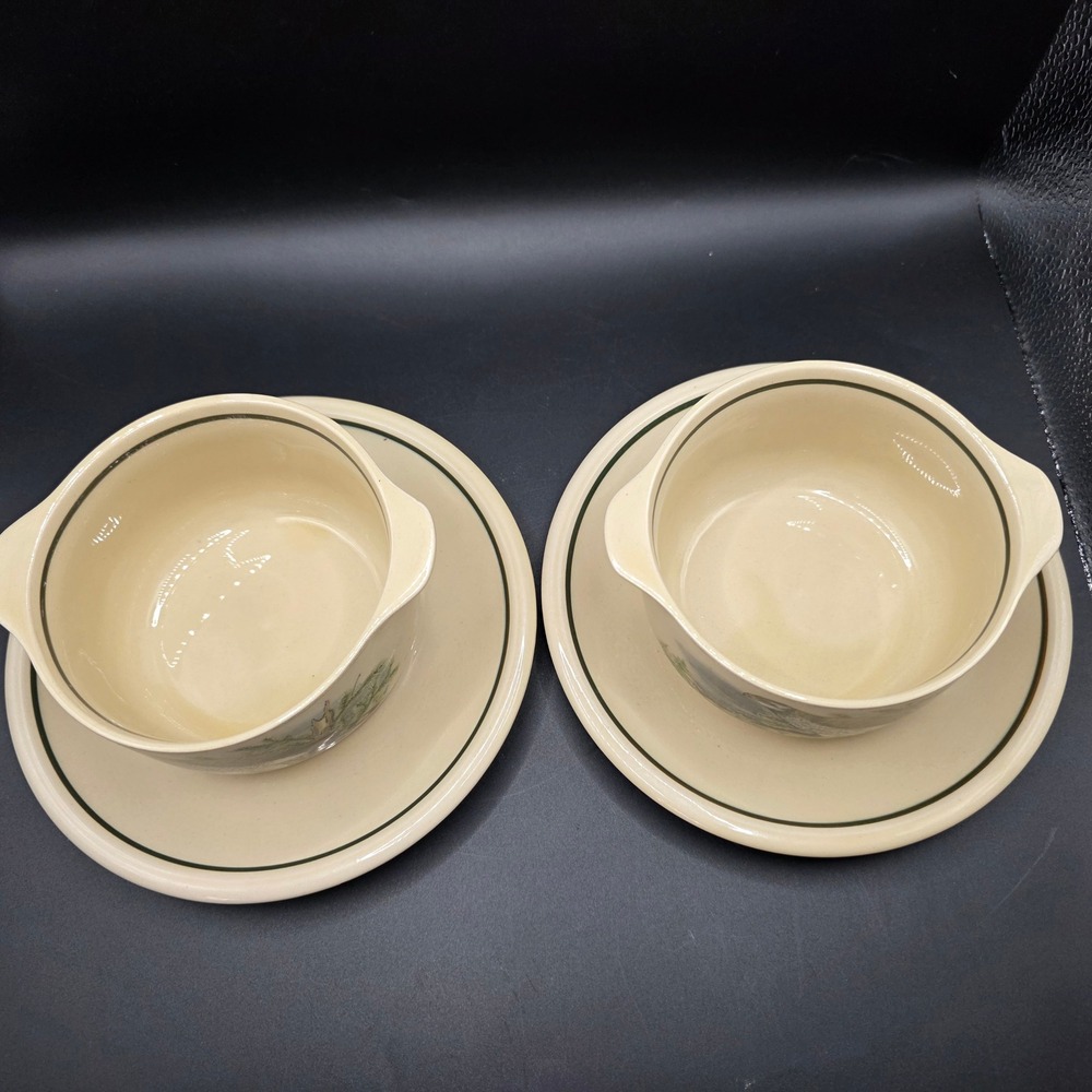 Vintage CP Colditz GDR East Germany Bird Hawk Soup Bowls and Saucers Set of 2 - Picture 9 of 16